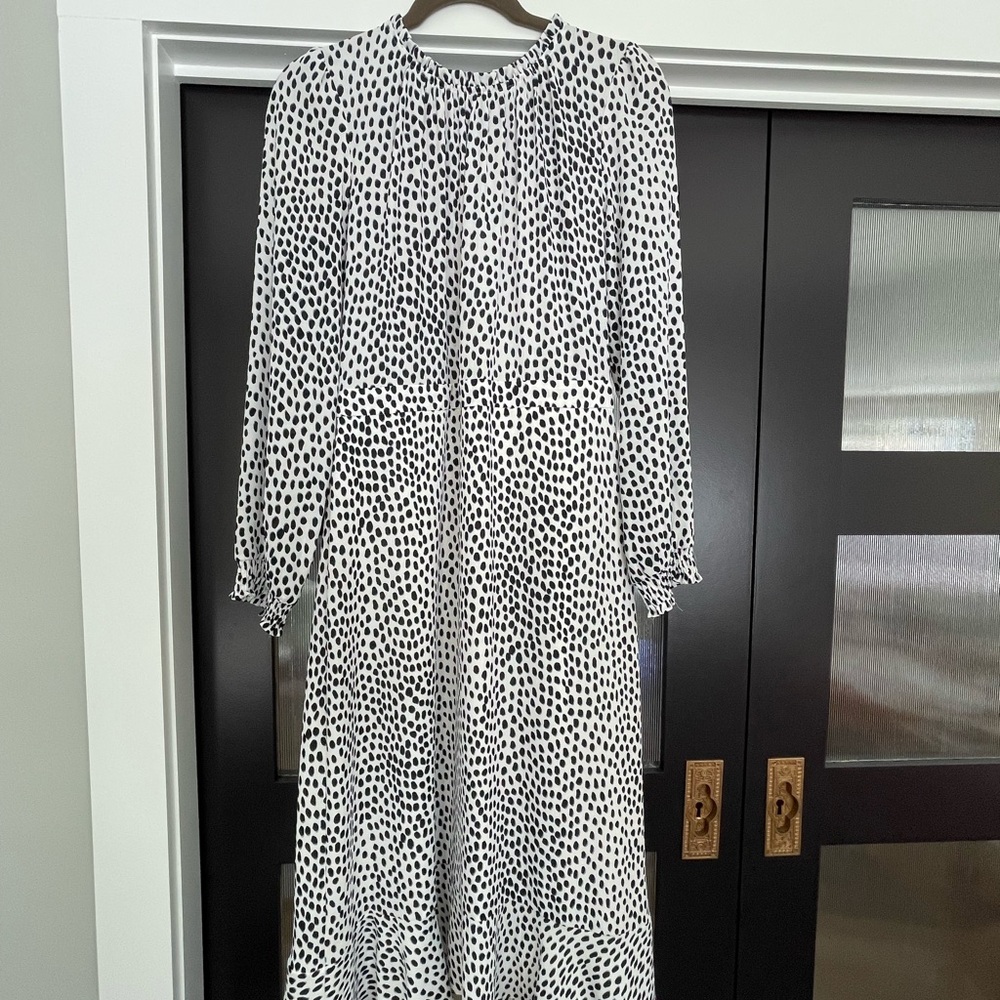 J. Crew Navy Blue and White Polka Dot Midi Dress